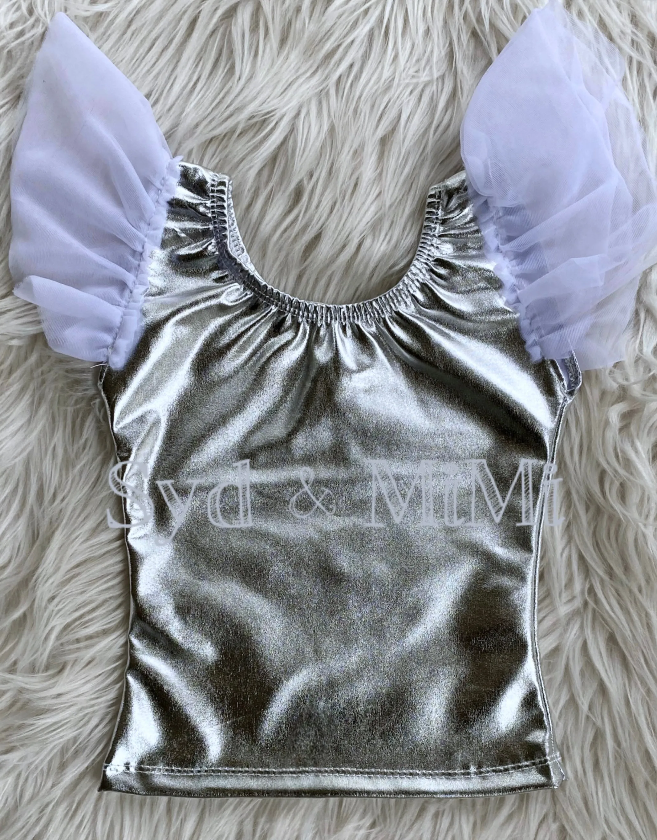 1 left! 5/6 ~ Flutter Sleeve Top ~ Metallic Silver