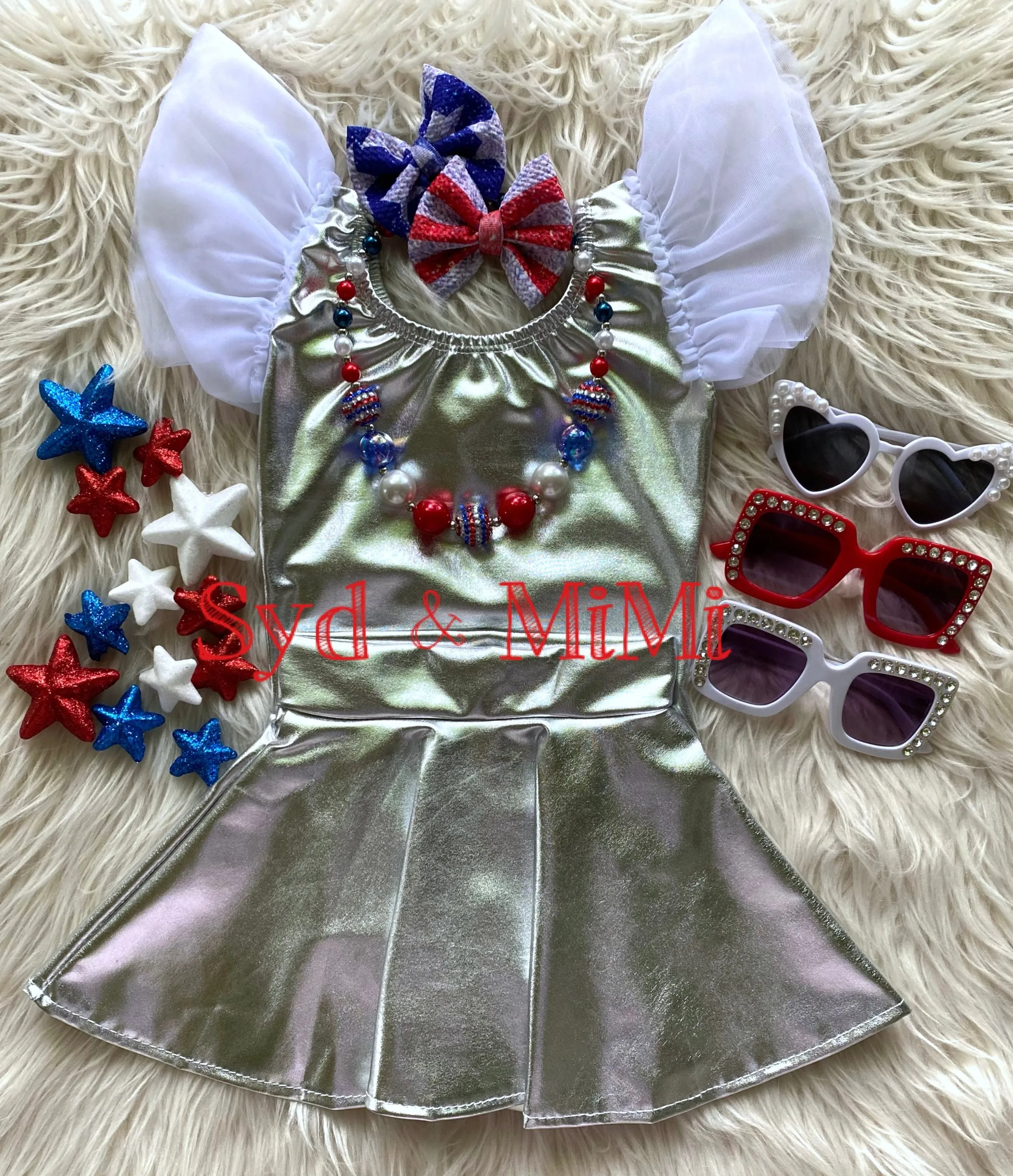 1 left! 5/6 ~ Flutter Sleeve Top ~ Metallic Silver