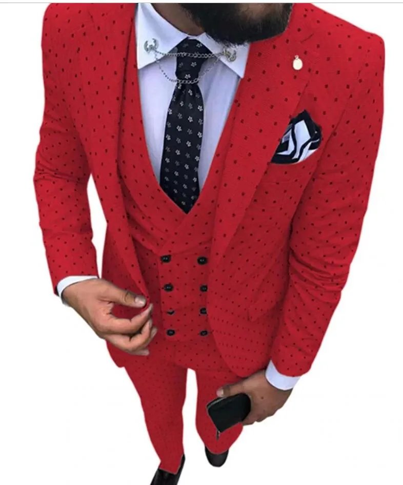 2024 Gray Men's dot Suit 3 Pieces latest coat Notch Lapel Tuxedos Groomsmen For Wedding/party(Jacket vest Pants)