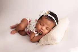 Anisa- Newborn or Sitter Flutter Romper; Newborn Romper; Sitter Romper; Flora Ivory floral; MADE TO ORDER