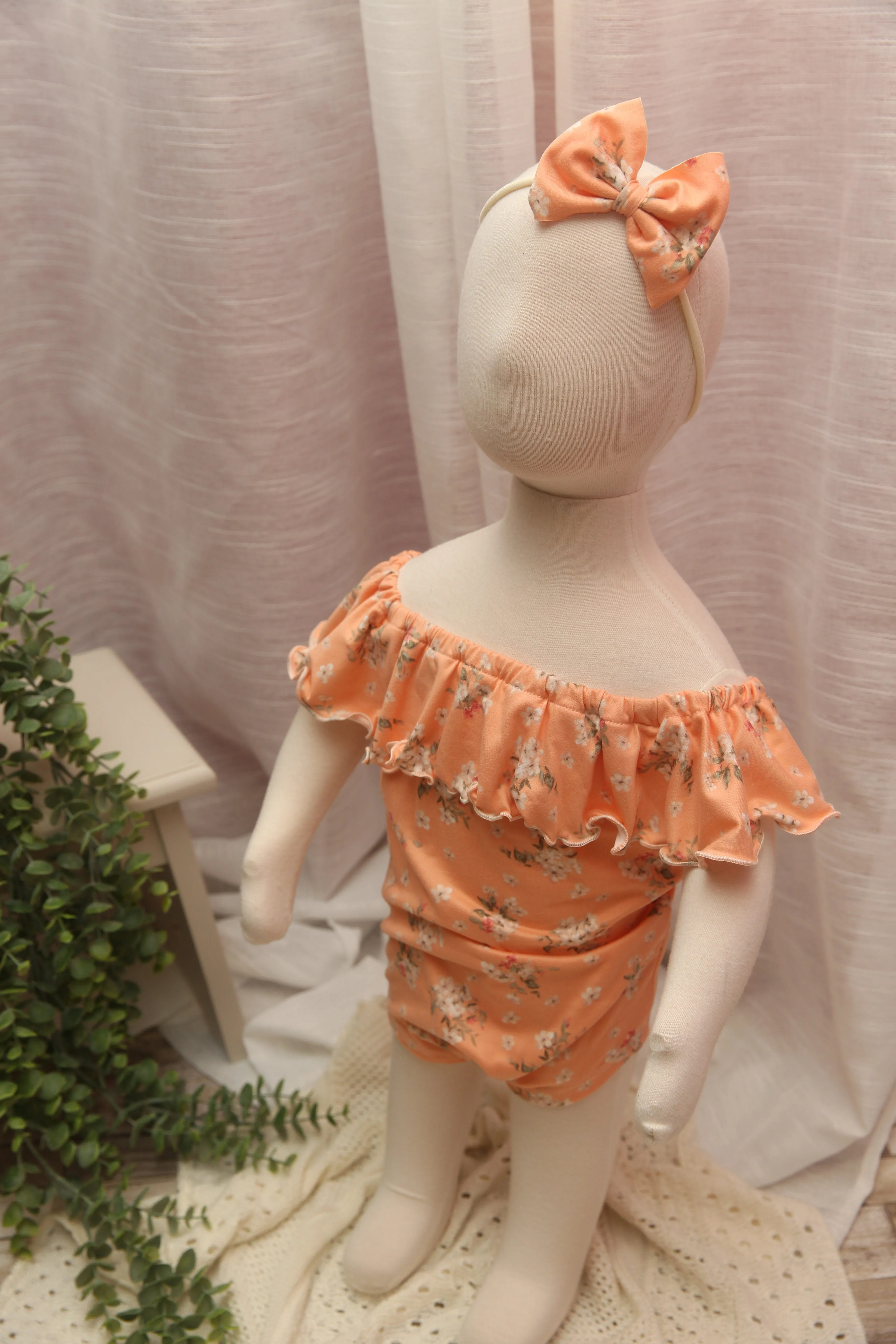 Anisa- Newborn or Sitter Flutter Romper; Newborn Romper; Sitter Romper; Floral Nectarine; MADE TO ORDER
