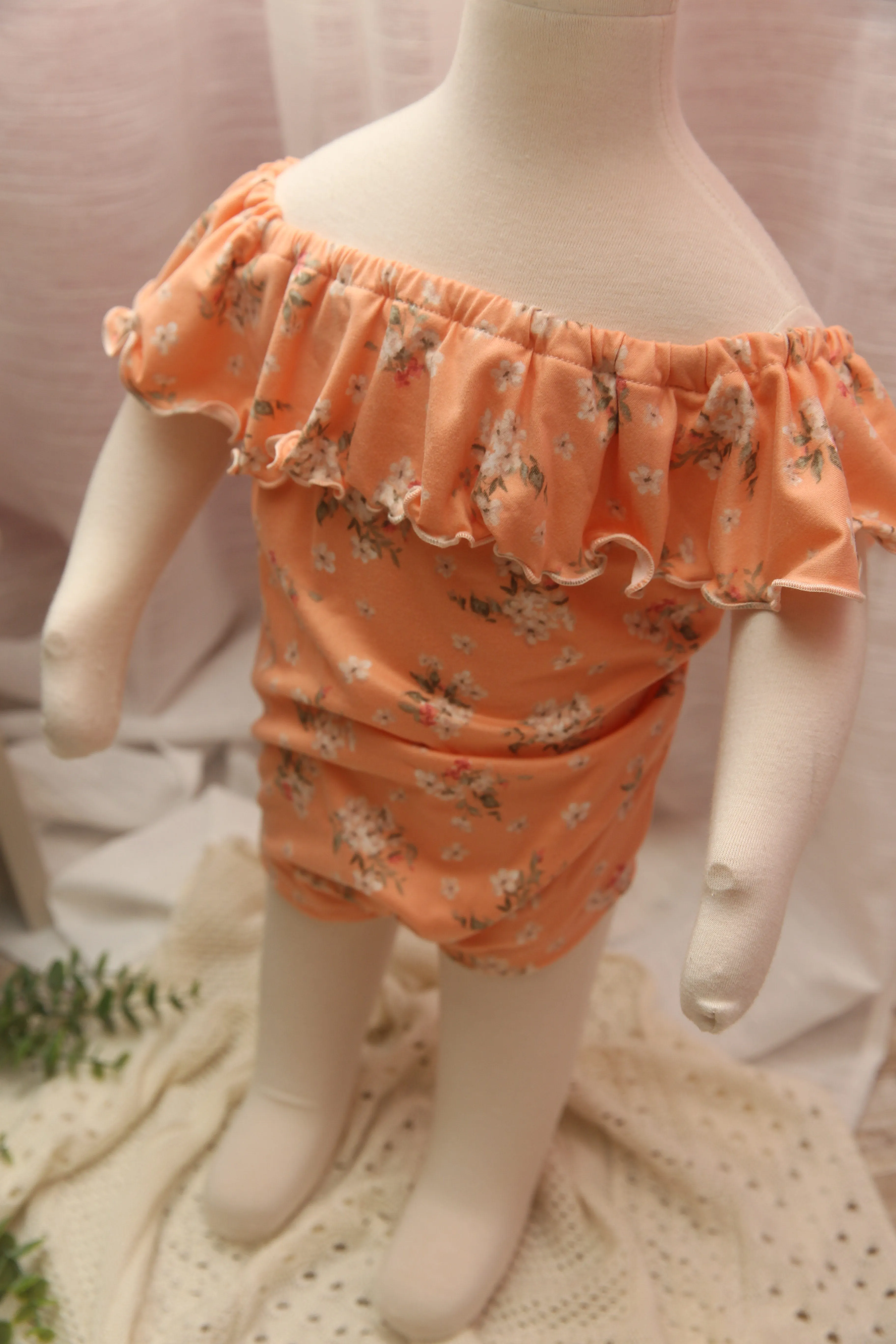 Anisa- Newborn or Sitter Flutter Romper; Newborn Romper; Sitter Romper; Floral Nectarine; MADE TO ORDER