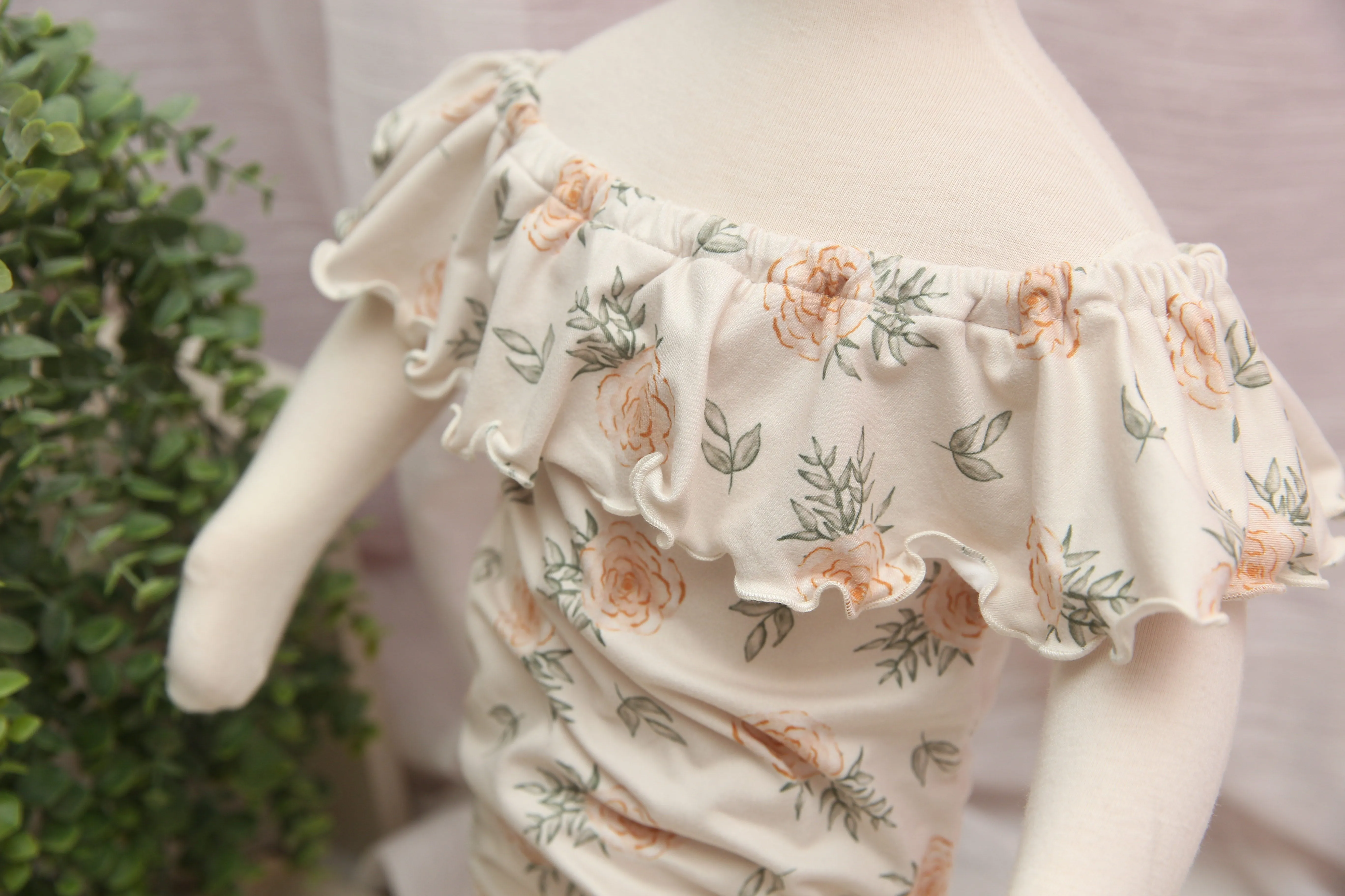 Anisa- Newborn or Sitter Flutter Romper; Newborn Romper; Sitter Romper; Peach Rose Floral; MADE TO ORDER