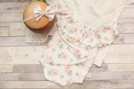 Anisa- Newborn or Sitter Flutter Romper; Newborn Romper; Sitter Romper; Peach Rose Floral; MADE TO ORDER