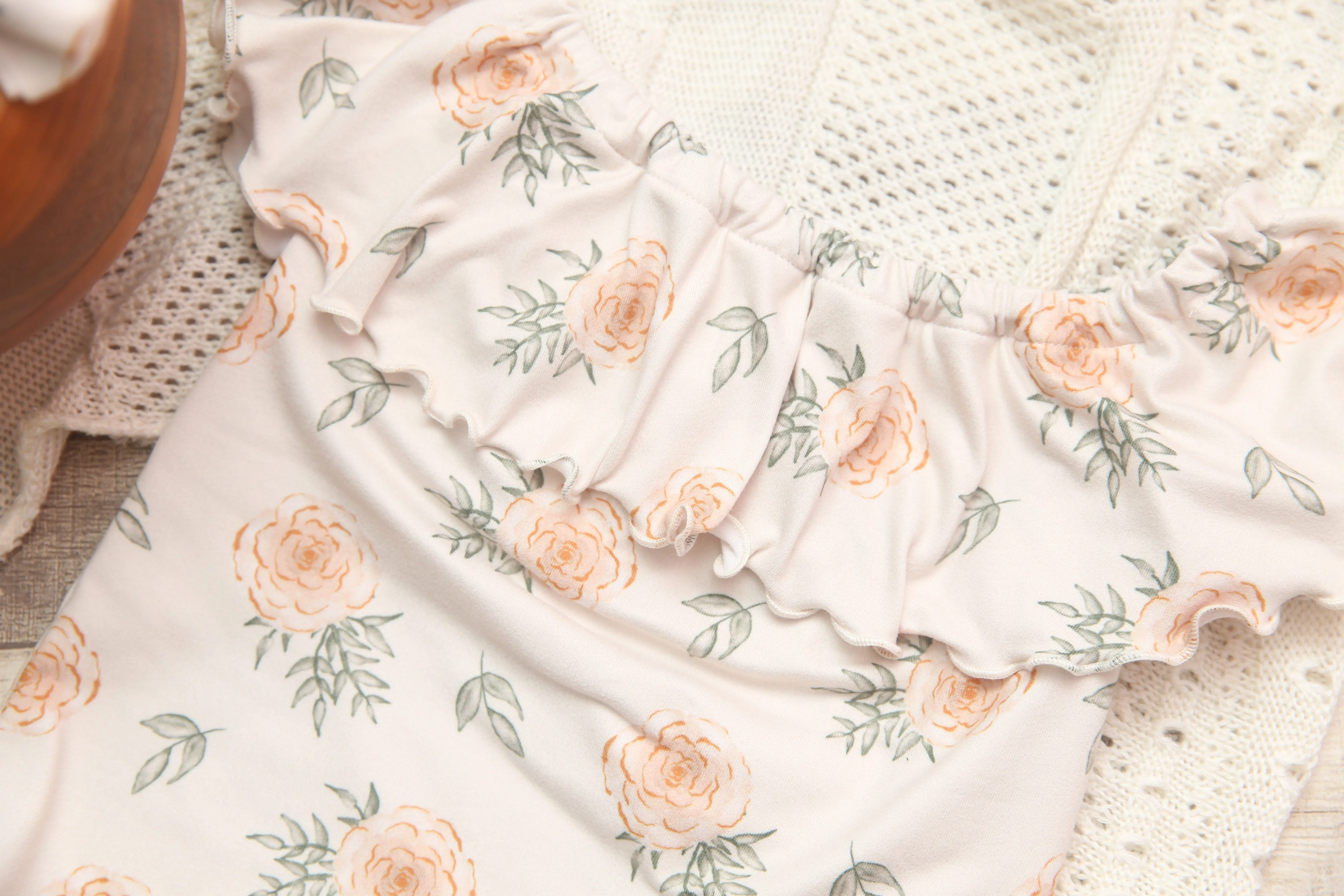 Anisa- Newborn or Sitter Flutter Romper; Newborn Romper; Sitter Romper; Peach Rose Floral; MADE TO ORDER
