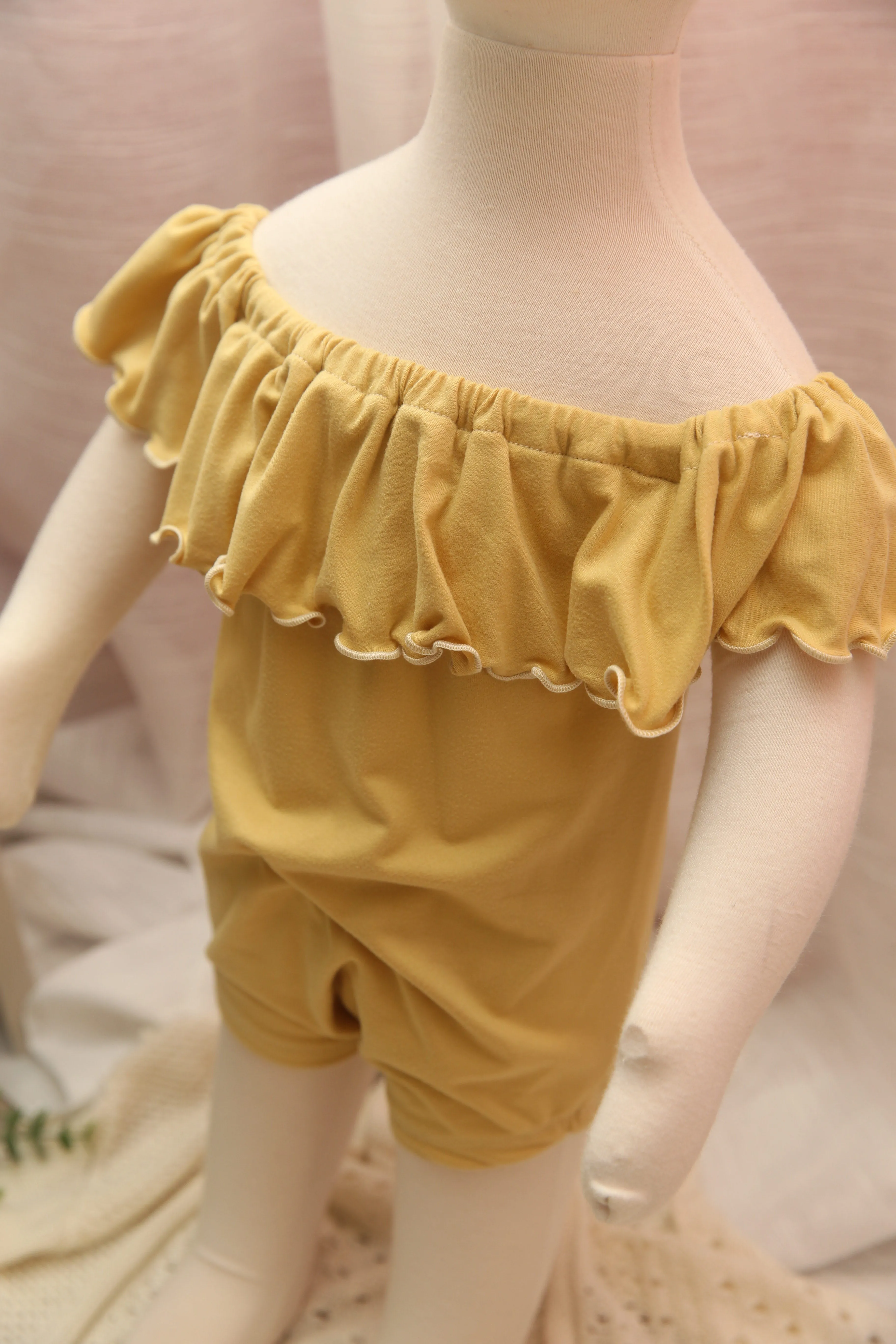 Anisa- Newborn or Sitter Flutter Romper; Newborn Romper; Sitter Romper; Soft Solid Mustard; MADE TO ORDER