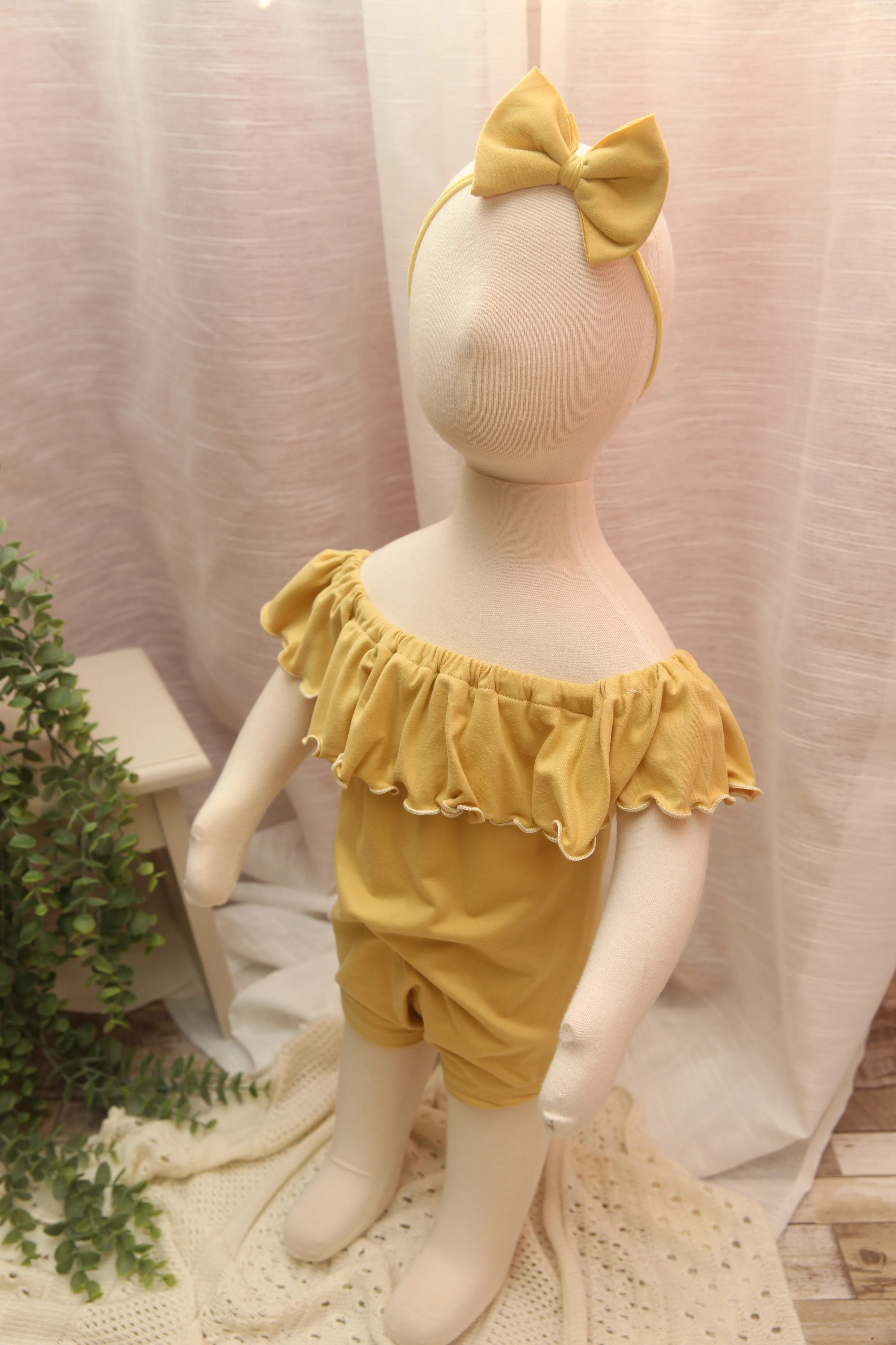 Anisa- Newborn or Sitter Flutter Romper; Newborn Romper; Sitter Romper; Soft Solid Mustard; MADE TO ORDER