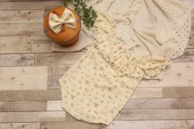 Anisa- Newborn or Sitter Flutter Romper; Newborn Romper; Sitter Romper; Soft Yellow Floral; MADE TO ORDER