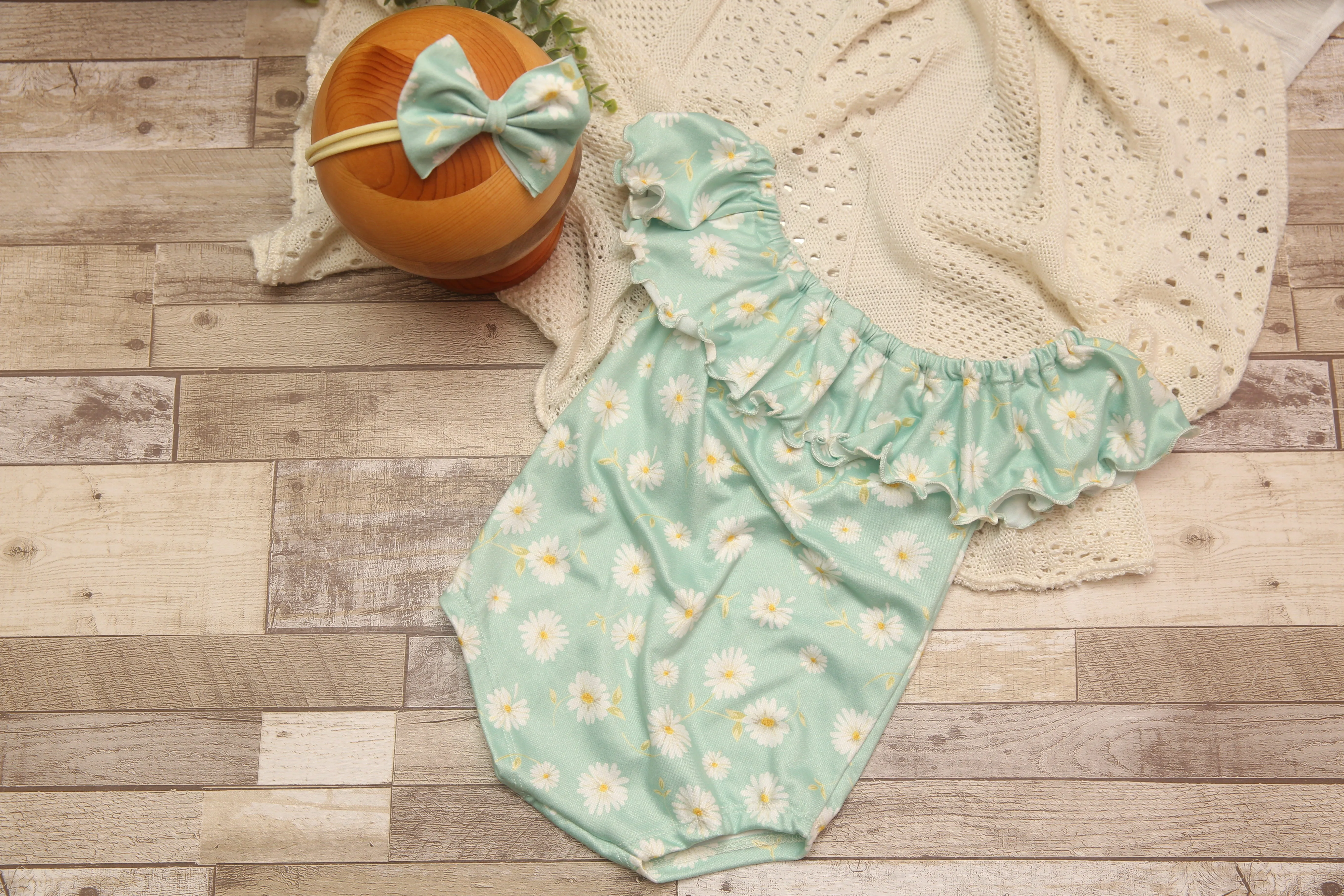 Anisa- Sitter Flutter Romper; Sitter Romper; Seafoam Sunflower; READY TO SHIP