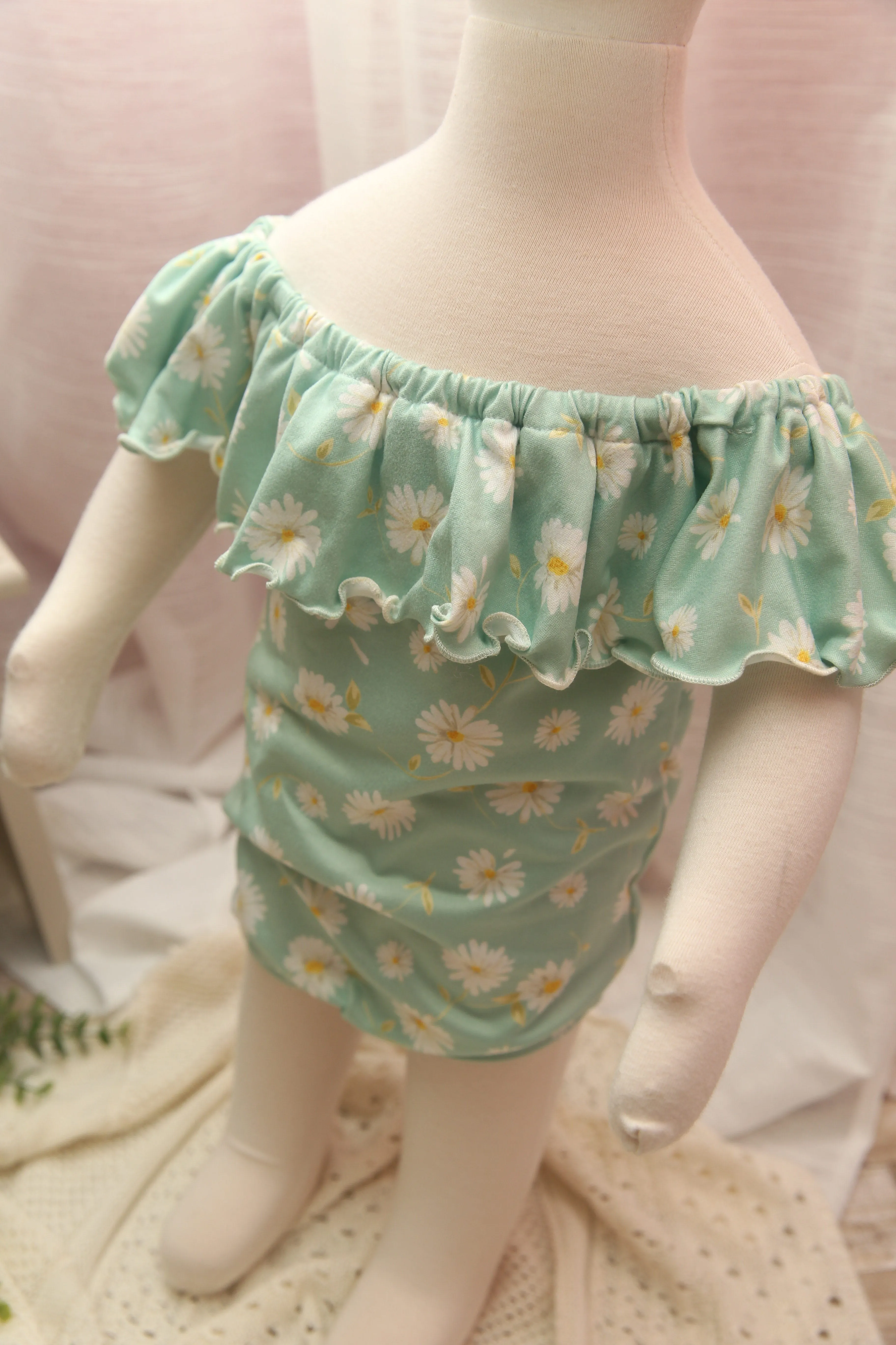 Anisa- Sitter Flutter Romper; Sitter Romper; Seafoam Sunflower; READY TO SHIP