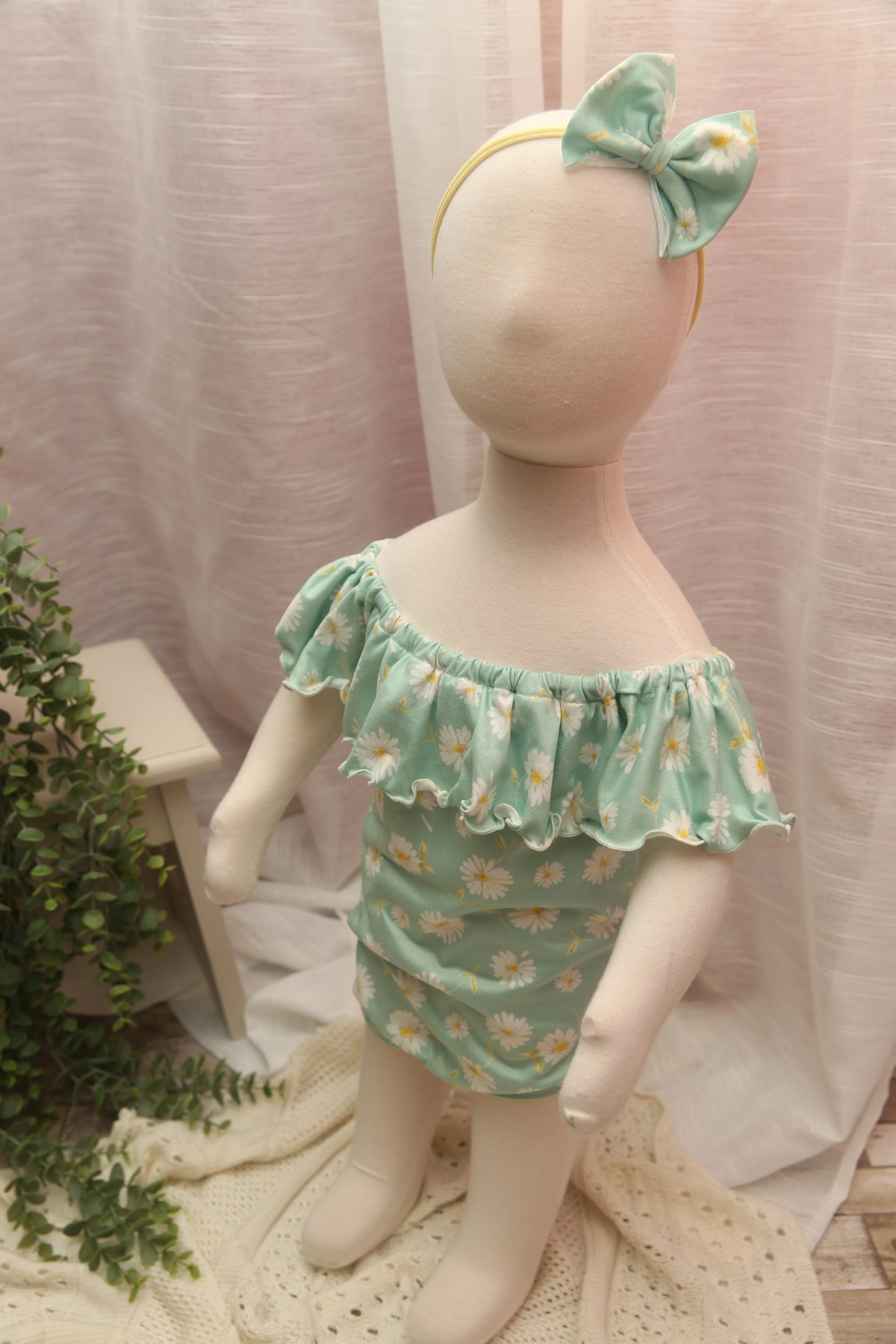 Anisa- Sitter Flutter Romper; Sitter Romper; Seafoam Sunflower; READY TO SHIP
