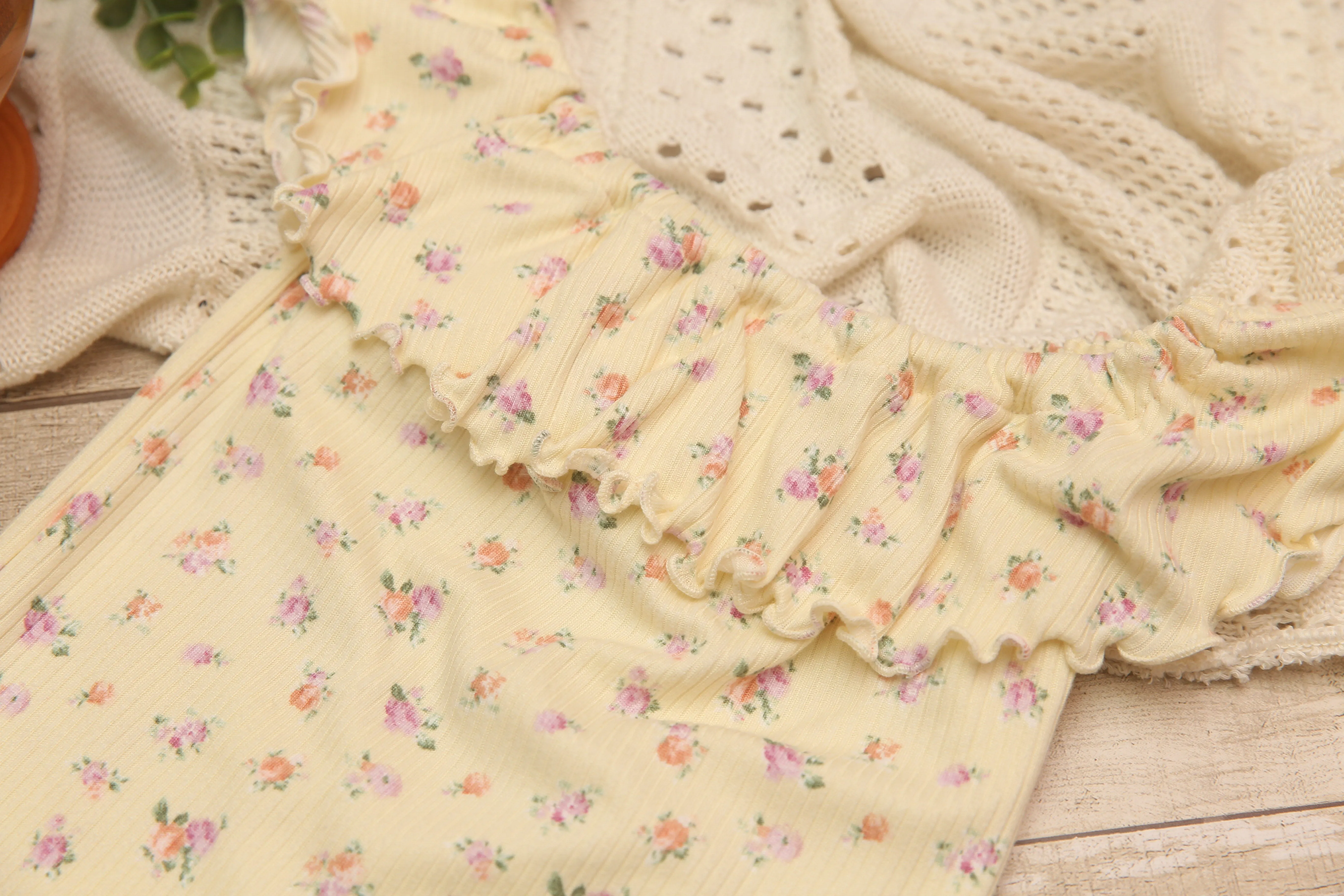 Anisa- Sitter Flutter Romper; Sitter Romper; Soft Yellow Floral; READY TO SHIP