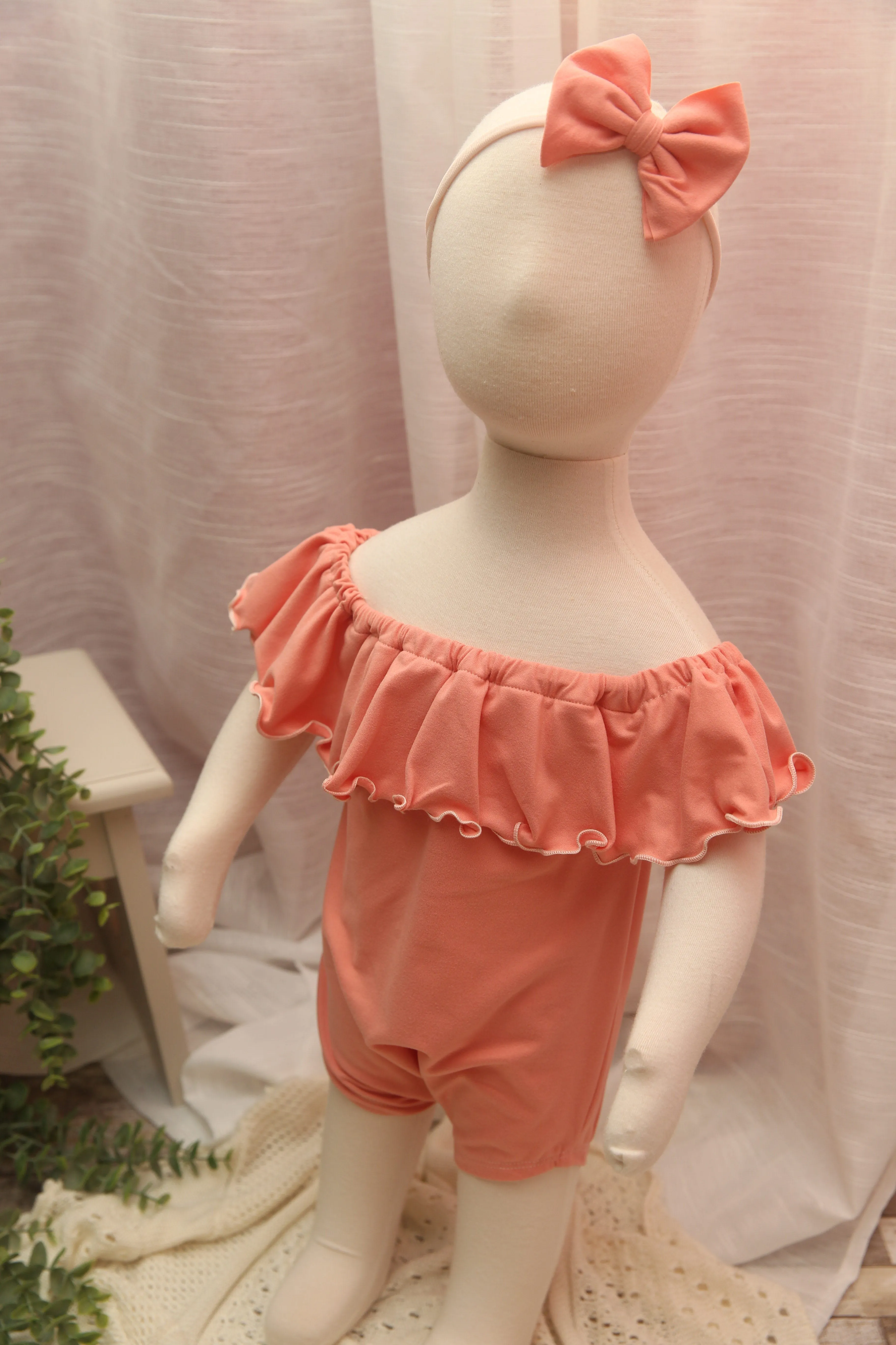 Anisa- Sitter Flutter Romper; Sitter Romper; Solid Salmon READY TO SHIP