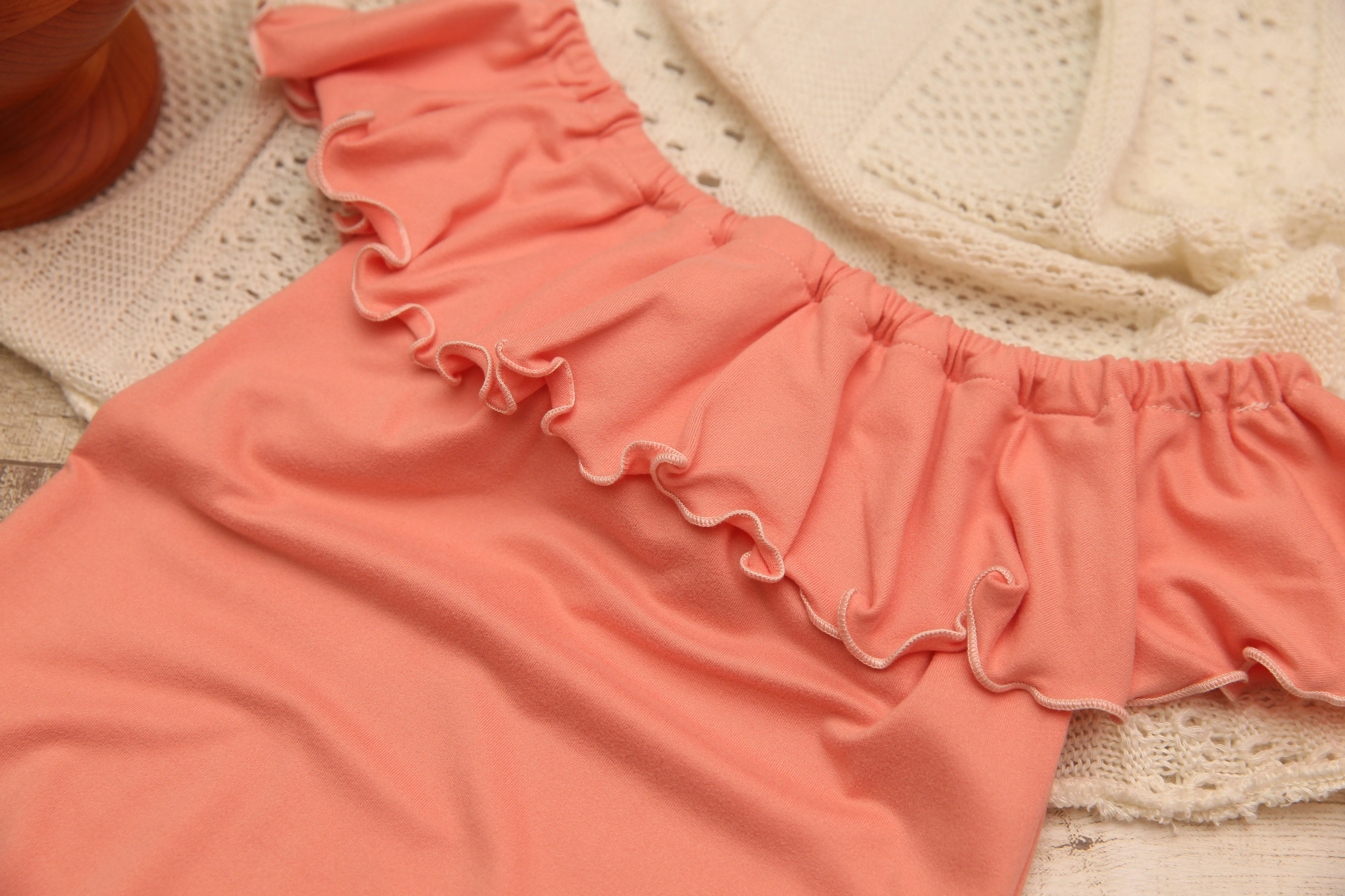Anisa- Sitter Flutter Romper; Sitter Romper; Solid Salmon READY TO SHIP