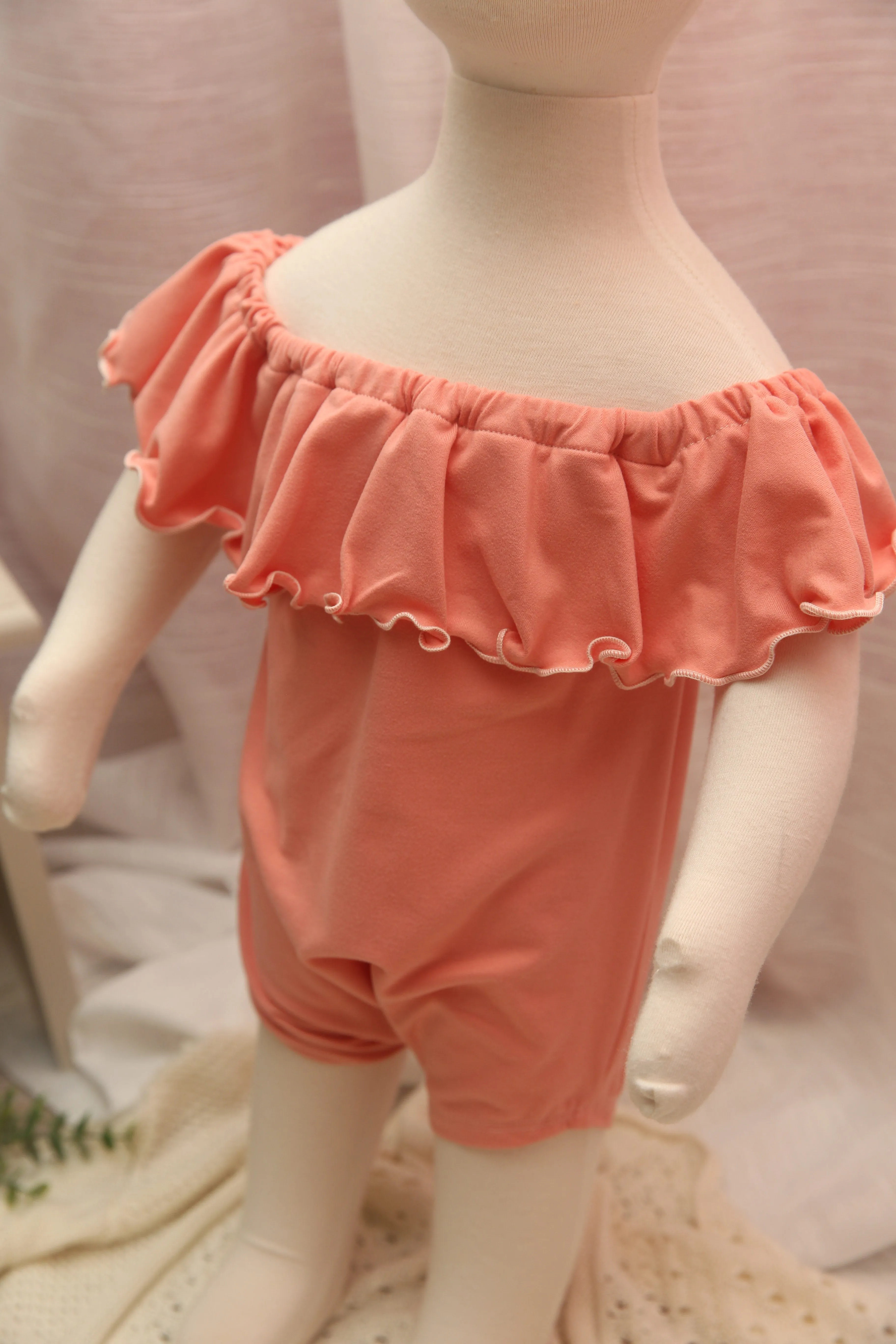 Anisa- Sitter Flutter Romper; Sitter Romper; Solid Salmon READY TO SHIP