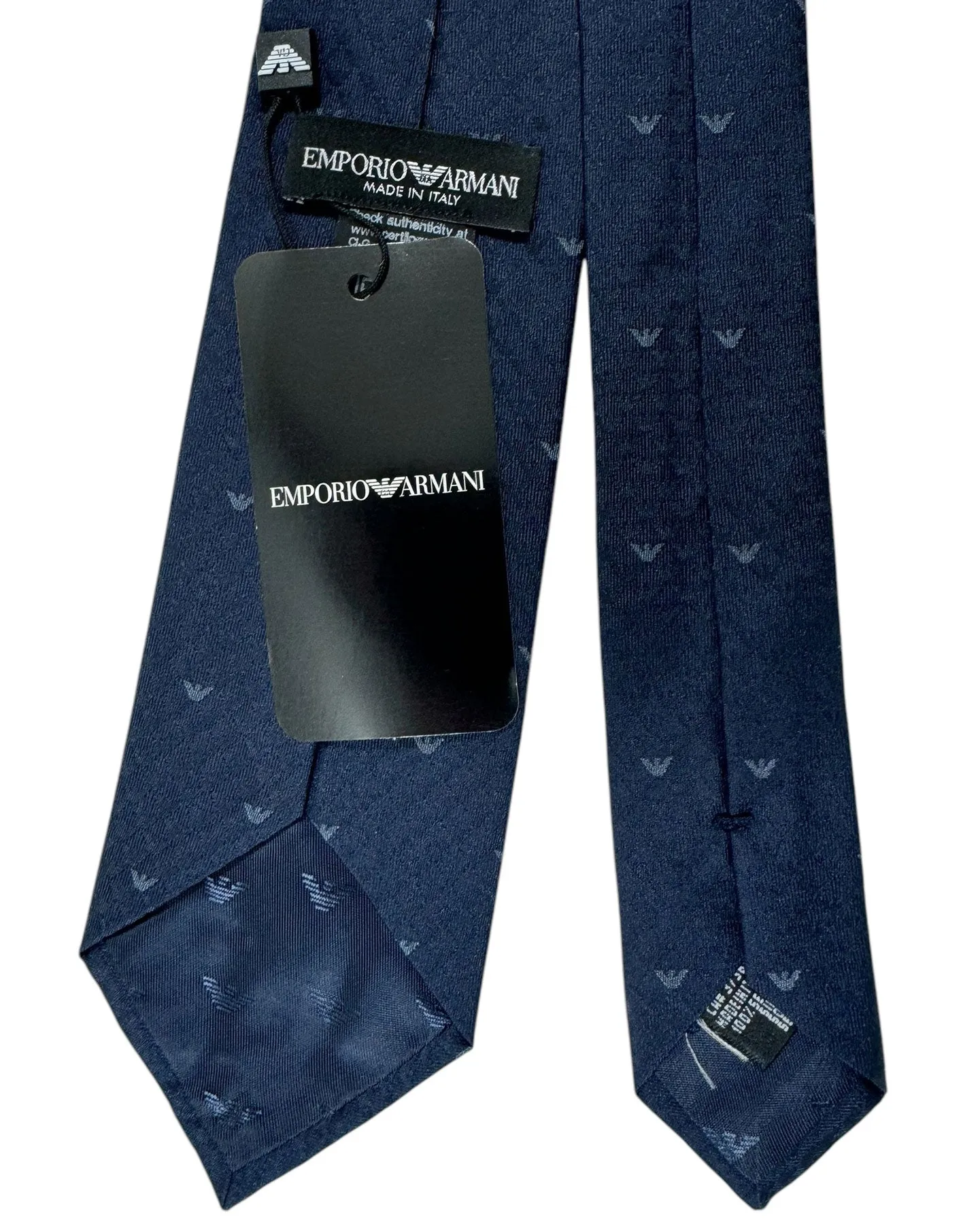 Armani Silk Tie Dark Blue Gray Logo