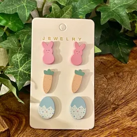 Easter Post Back Earrings - Bunny  Carrot  Egg