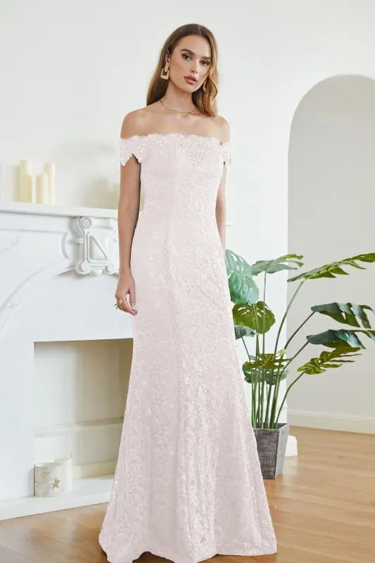 Elegant Off-the-Shoulder Trumpet Bridesmaid Dress Lace  Long Evening Dress