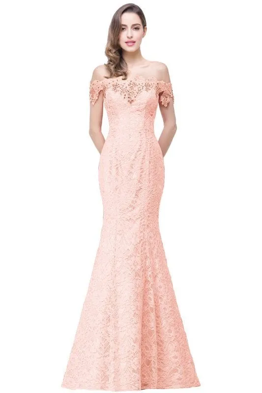 Elegant Off-the-Shoulder Trumpet Bridesmaid Dress Lace  Long Evening Dress