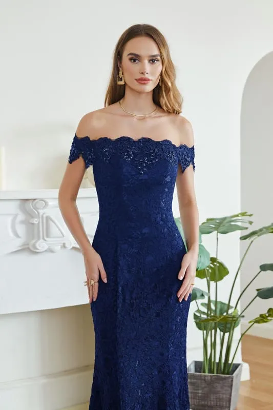 Elegant Off-the-Shoulder Trumpet Bridesmaid Dress Lace  Long Evening Dress