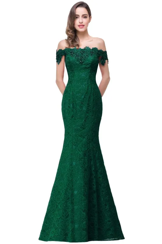 Elegant Off-the-Shoulder Trumpet Bridesmaid Dress Lace  Long Evening Dress