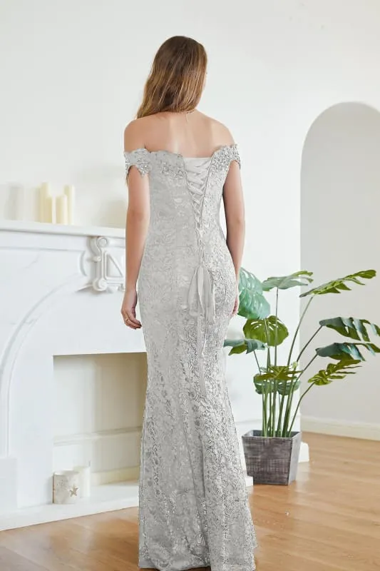 Elegant Off-the-Shoulder Trumpet Bridesmaid Dress Lace  Long Evening Dress