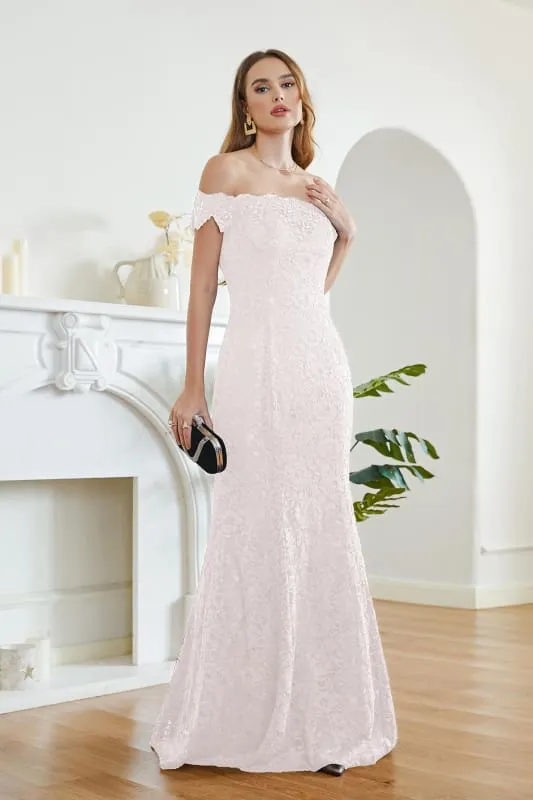 Elegant Off-the-Shoulder Trumpet Bridesmaid Dress Lace  Long Evening Dress