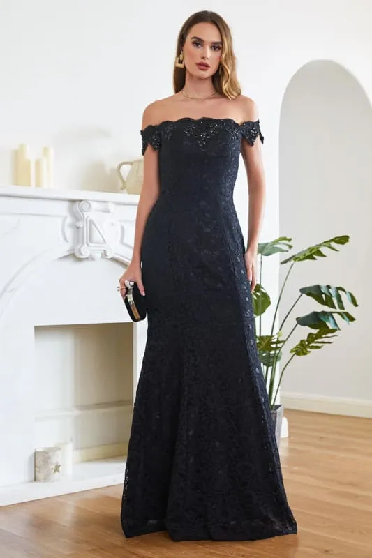 Elegant Off-the-Shoulder Trumpet Bridesmaid Dress Lace  Long Evening Dress