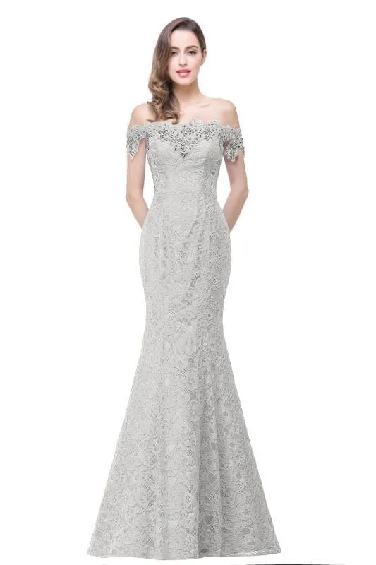 Elegant Off-the-Shoulder Trumpet Bridesmaid Dress Lace  Long Evening Dress