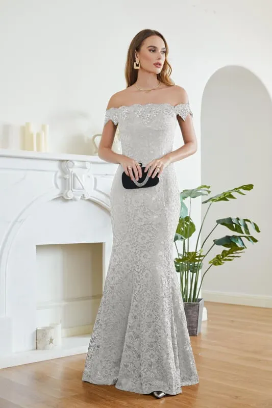 Elegant Off-the-Shoulder Trumpet Bridesmaid Dress Lace  Long Evening Dress