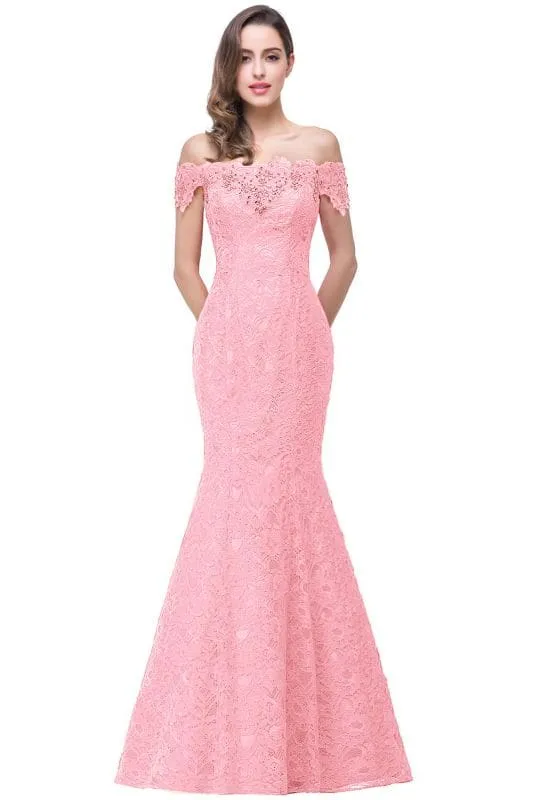 Elegant Off-the-Shoulder Trumpet Bridesmaid Dress Lace  Long Evening Dress