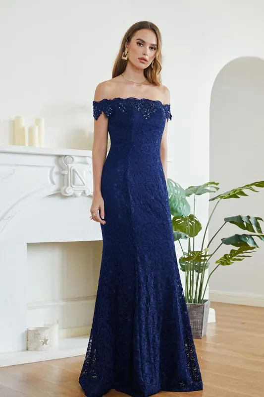 Elegant Off-the-Shoulder Trumpet Bridesmaid Dress Lace  Long Evening Dress
