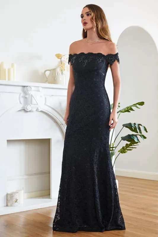 Elegant Off-the-Shoulder Trumpet Bridesmaid Dress Lace  Long Evening Dress