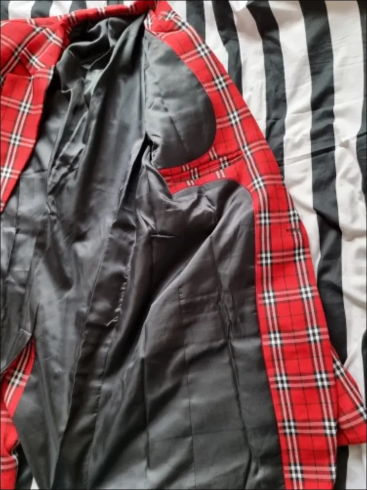 Mens Red Plaid Notched Lapel 2 Pieces Slim Fit Suit Made to order