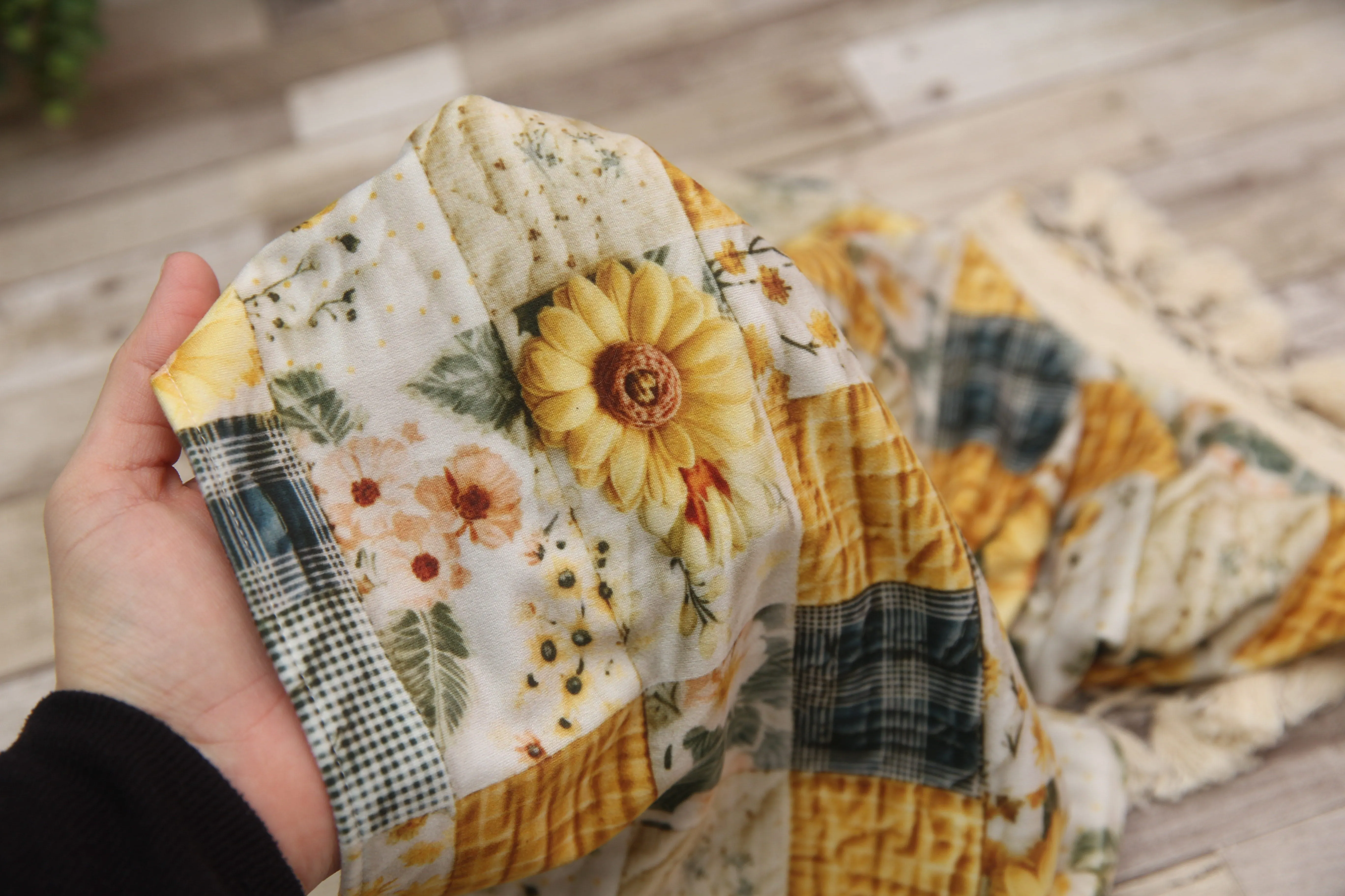 "Quilted" Layer, Basket Stuffer, Blanket- Sunflowers- Made to order