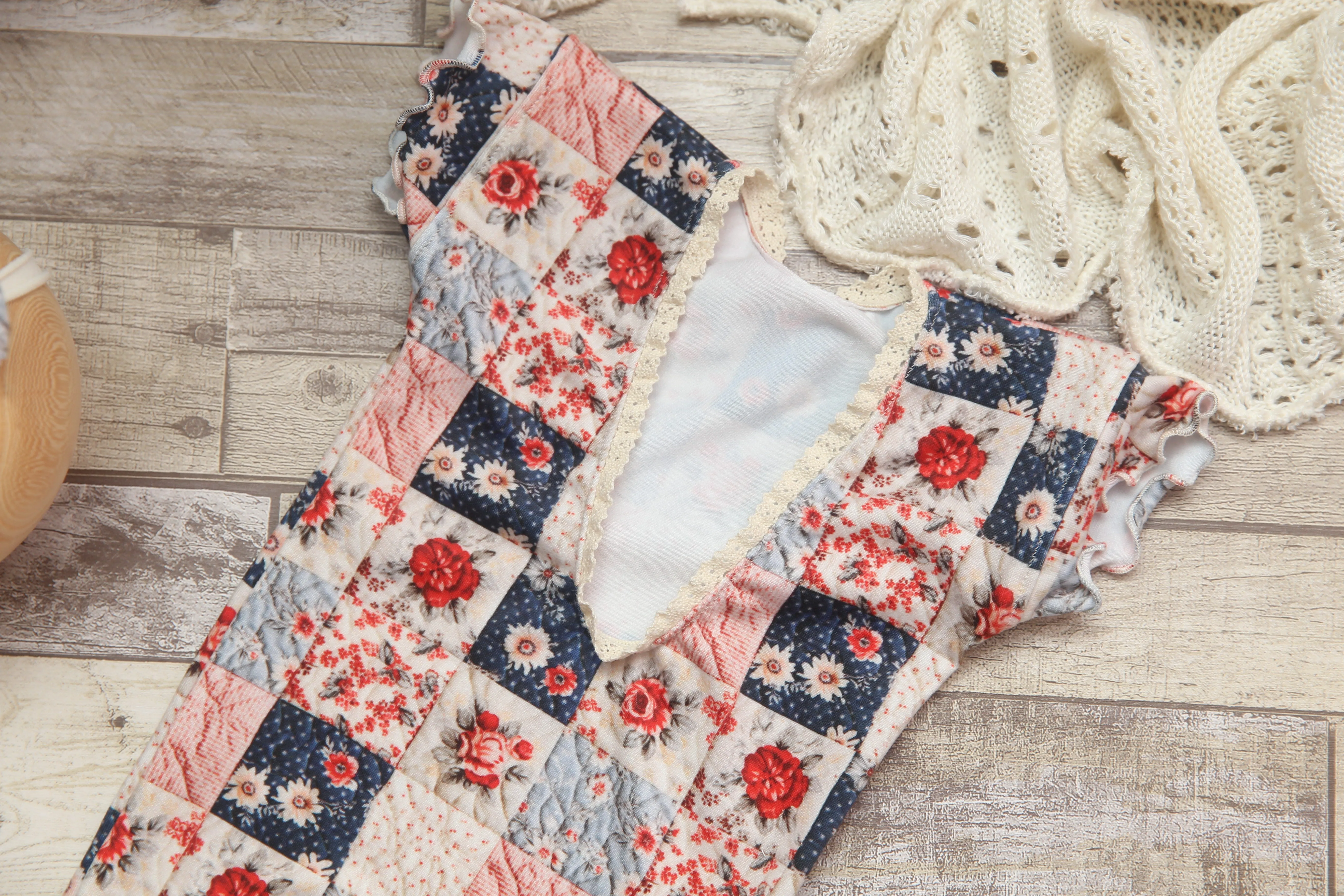 "Quilted" Newborn Madelyn Romper- Polka Dot Rose- MADE TO ORDER
