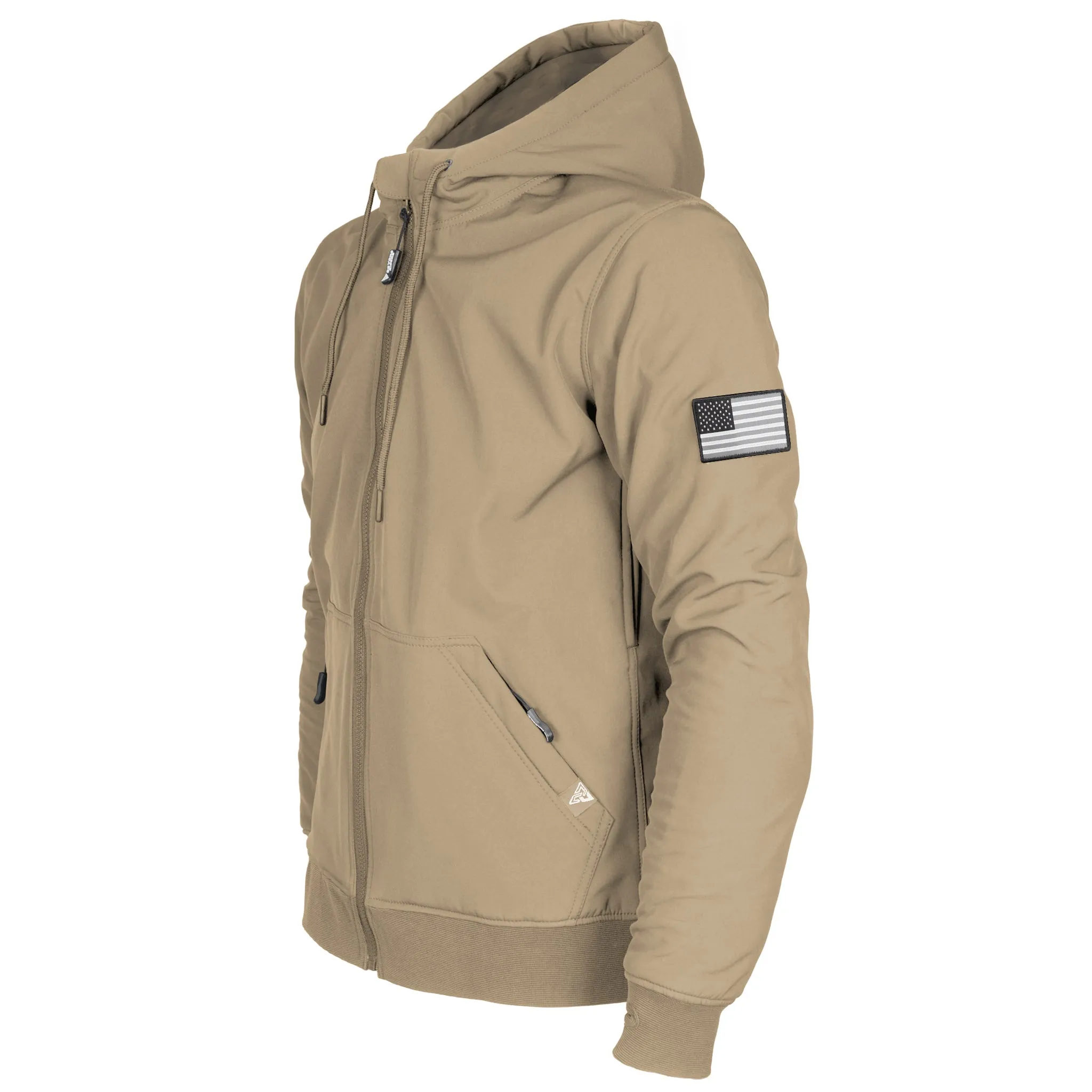 SALE Protective SoftShell Unisex Hoodie - Khaki Matte with Pads