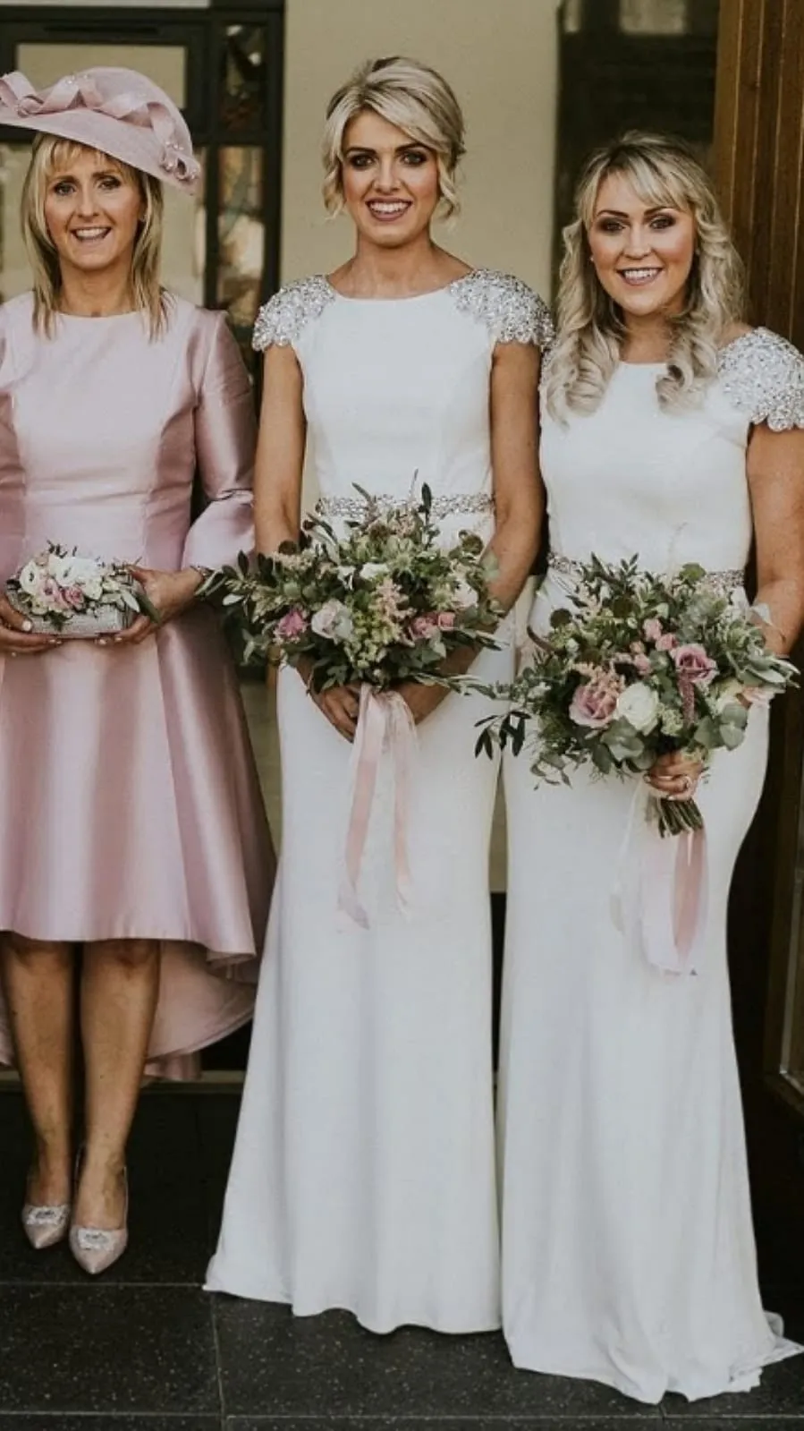 Sarah White Diamond Belt Diamond Shoulder Cap Bridesmaids Dress