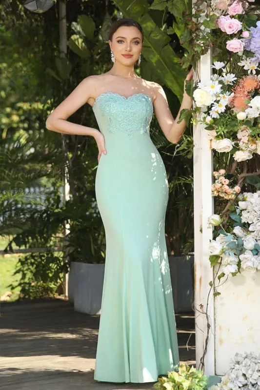 Sweetheart Mermaid Evening Dress Crew Neck Lace Appliques Trumpet Bridesmaid Dress Sleeveless