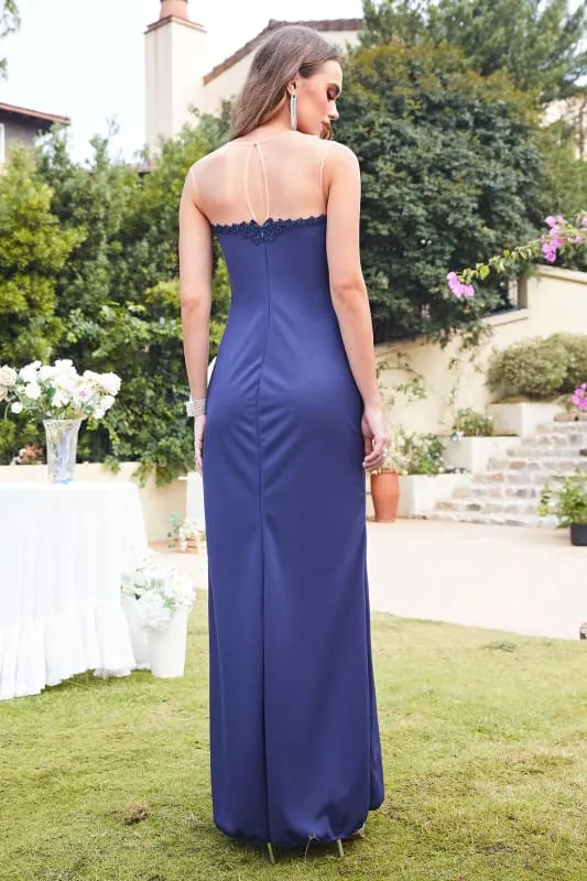Sweetheart Mermaid Evening Dress Crew Neck Lace Appliques Trumpet Bridesmaid Dress Sleeveless