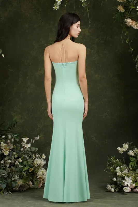 Sweetheart Mermaid Evening Dress Crew Neck Lace Appliques Trumpet Bridesmaid Dress Sleeveless