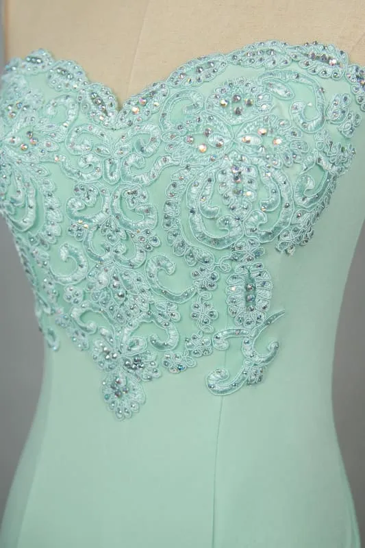 Sweetheart Mermaid Evening Dress Crew Neck Lace Appliques Trumpet Bridesmaid Dress Sleeveless