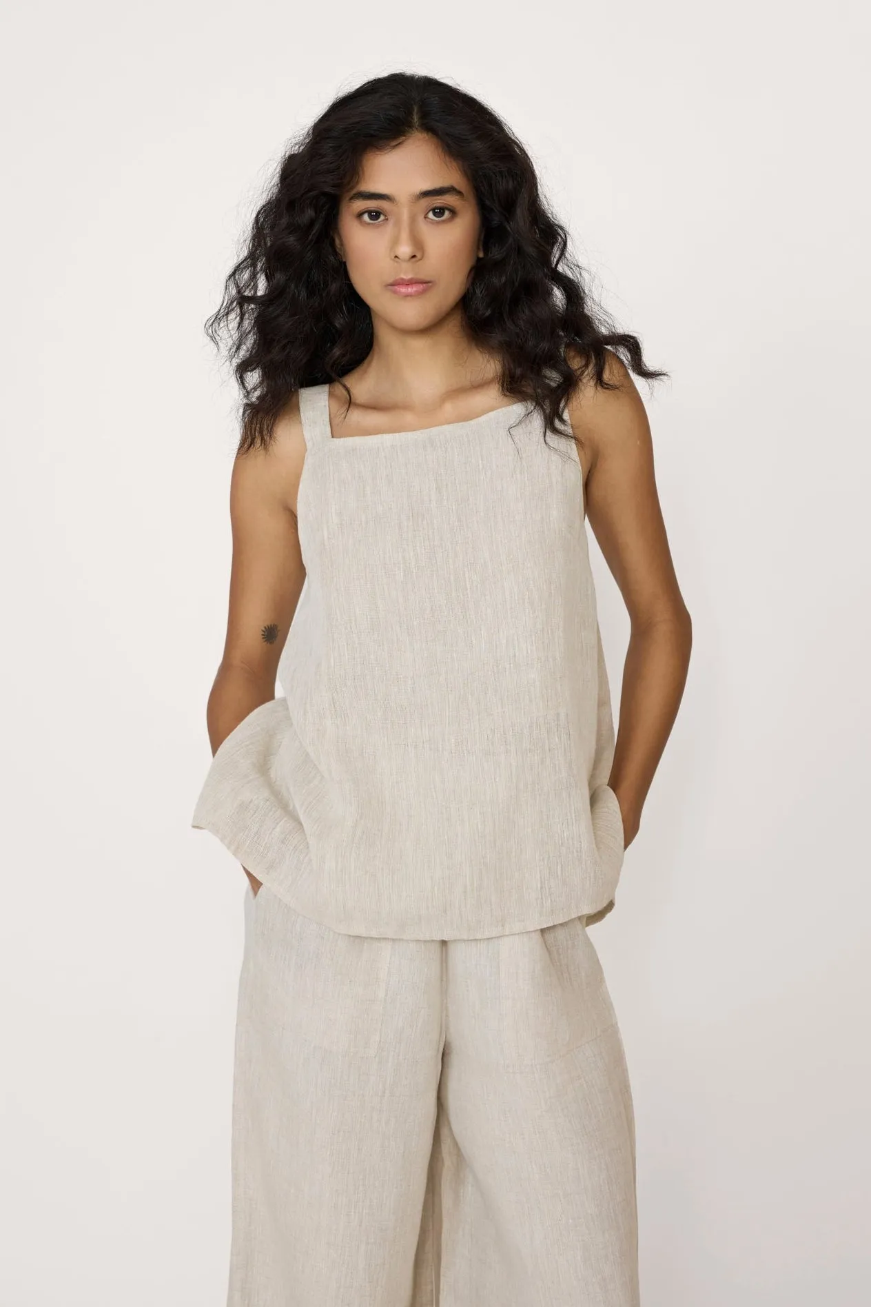 Tie Back Linen Tank - Sample