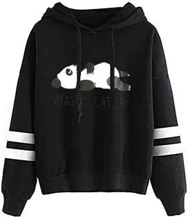 Women's Casual Panda Print Long Sleeve Pullover Hoodie Sweatshirt Tops